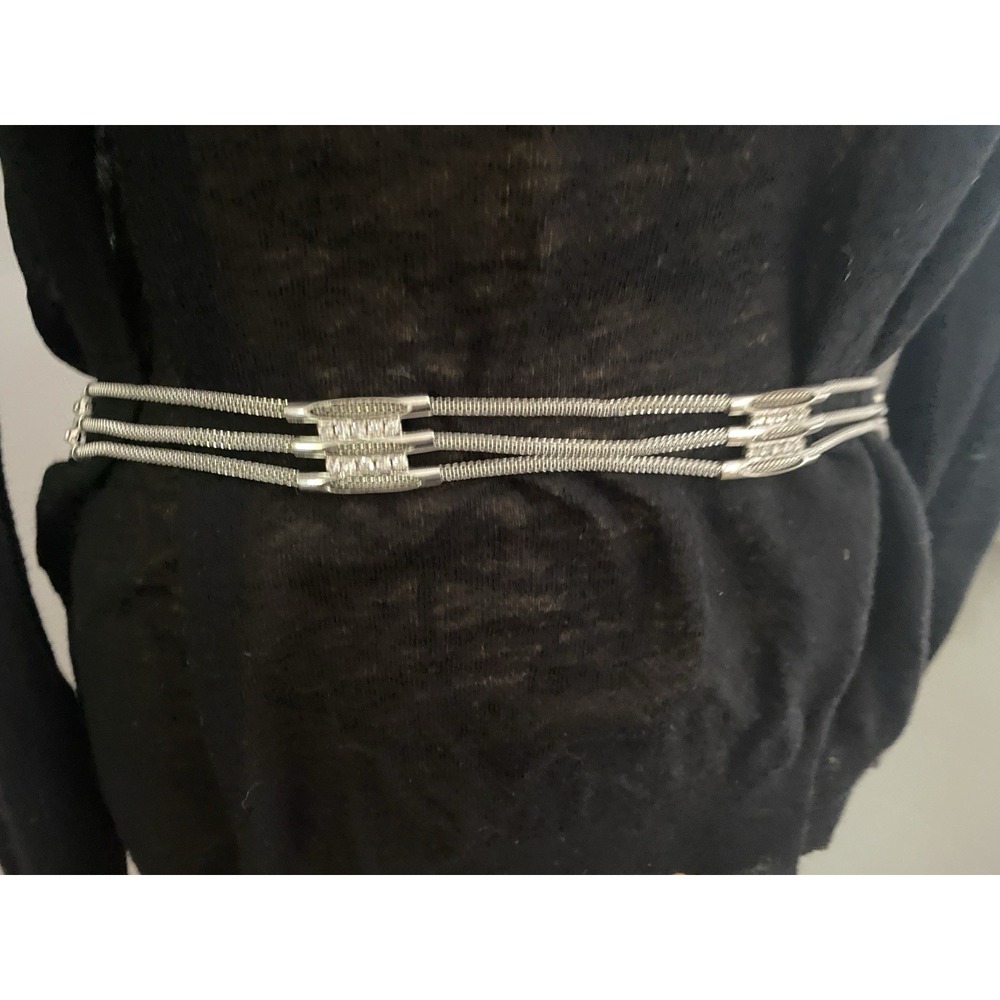 VTG Multi-Strand Silver Tone Mesh Chain Belt with Rhinestone Accents 36-37"